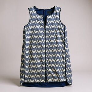 J. Crew Blue and Cream Ikat Chevron Dress